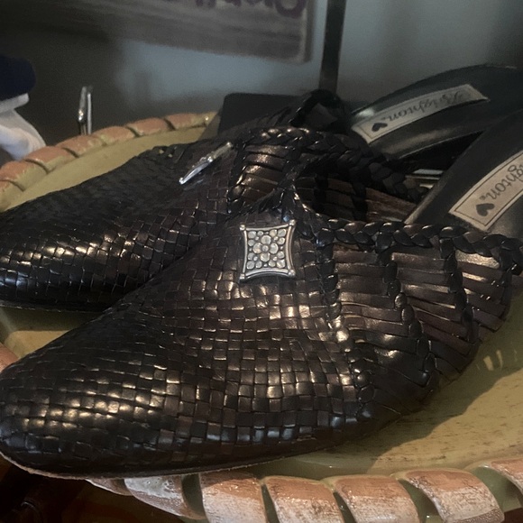 Brighton Shoes - Brighton Abby Woven Leather Black & Brown Slip on Sandal - Sz 10M